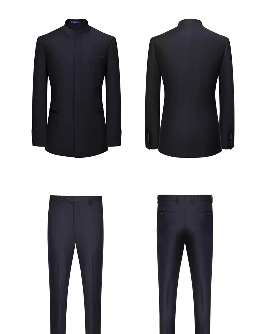 Hochwertiger Herrenanzug aus Wolle und Seide in Tiefblau – Slim Fit für formelle Anlässe und Hochzeiten