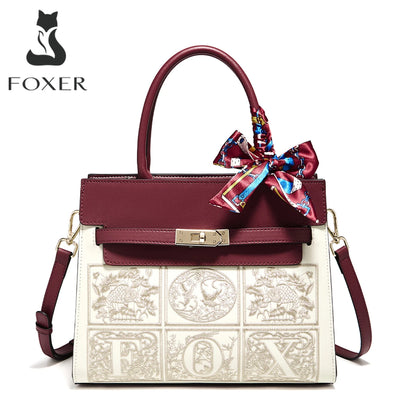 Damen Schultertasche aus Splitleder mit Stickerei im chinesischen Stil