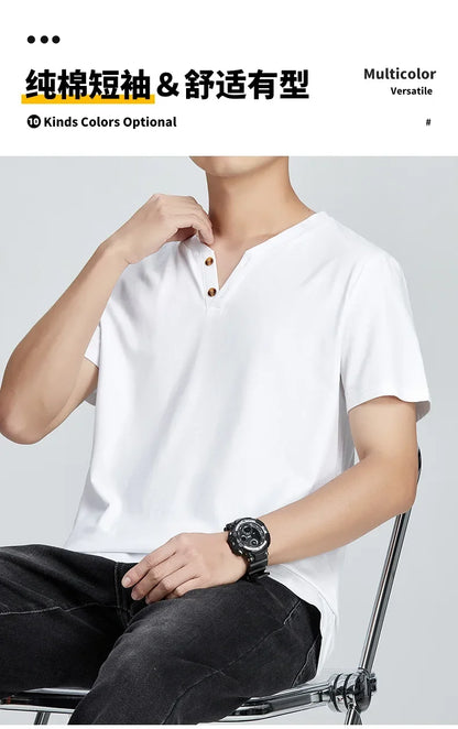 Leichtes Herren-T-Shirt mit Waffelstruktur, Farbblock-Design und Rundhalsausschnitt – kurzärmelig und gepolstert