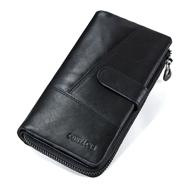 Herren Echtleder Lange Geldbörse Vintage Bifold Reißverschluss Kartenhalter Geldclip