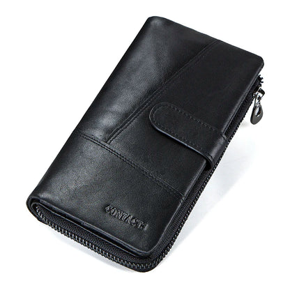 Herren Echtleder Lange Geldbörse Vintage Bifold Reißverschluss Kartenhalter Geldclip