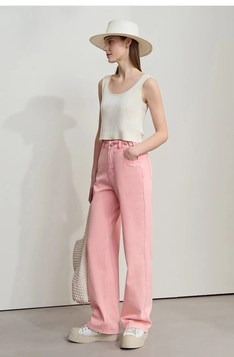 Damenjeans im minimalistischen Retro-Stil mit geradem Bein aus Baumwolle