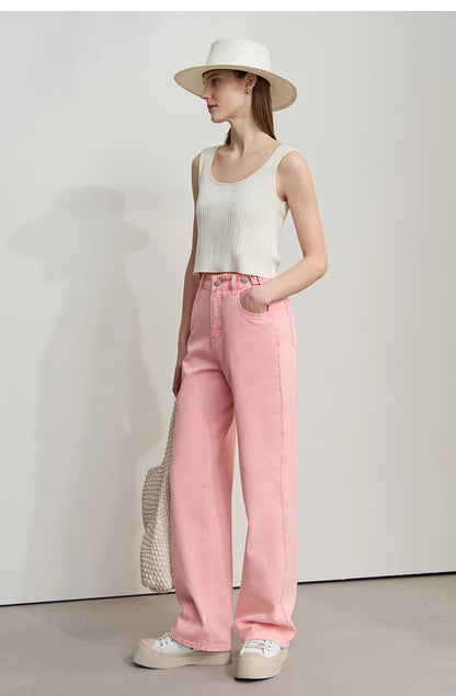 Damenjeans im minimalistischen Retro-Stil mit geradem Bein aus Baumwolle