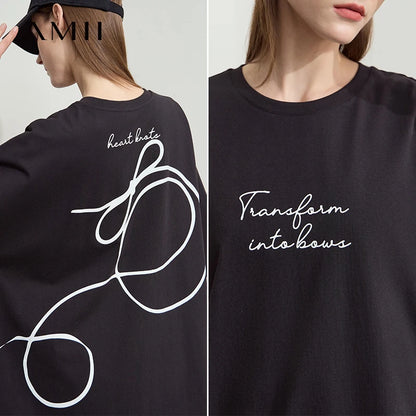 Damen T-Shirt aus ultraloch Stretch-Baumwolle mit Buchstaben-Bowknot-Aufdruck