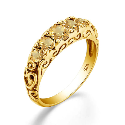 Damen-Ring aus Silber 925 mit Regenbogen-Topas Fünfstein-Design Gewölbter Bund Hochwertiges Geschenk