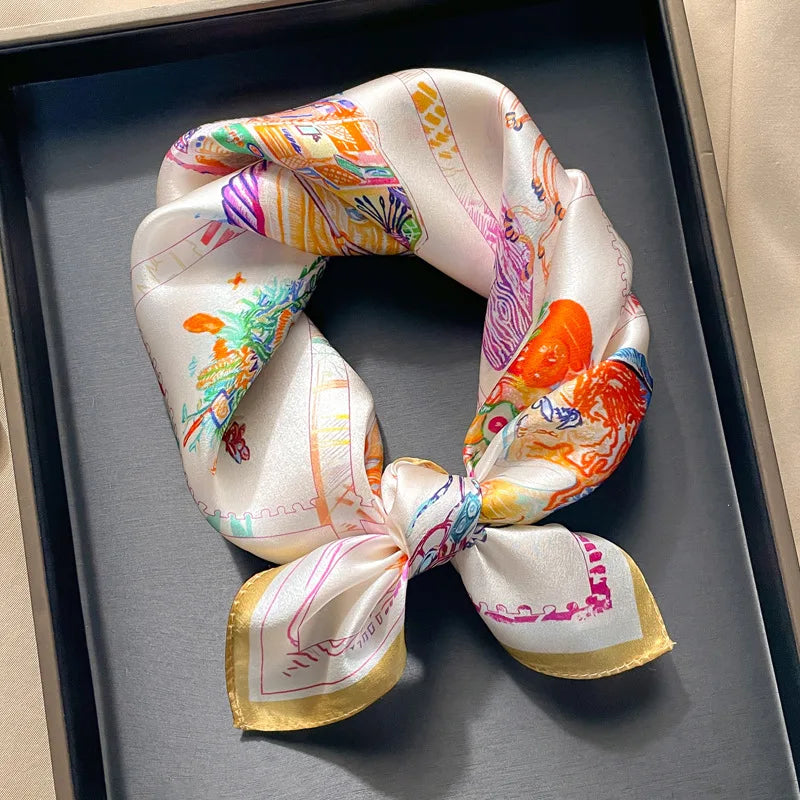 Damen Seidensatin Schal Tasche Kopf Bandana Halstuch bedruckt L
