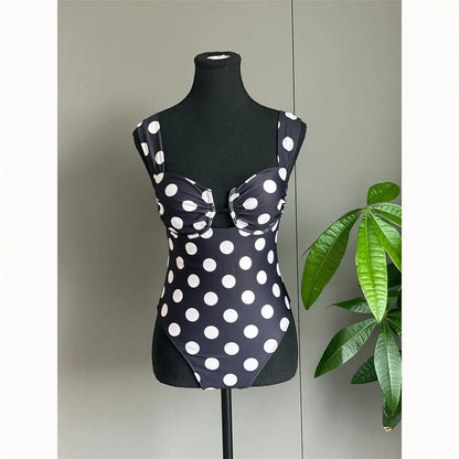 Damen-Badeanzug Polka Dots Bügel rückenfrei Monokini High-Leg