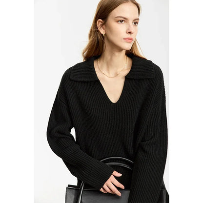 Damen V-Ausschnitt Pullover Acryl French Lazy Style lang Winter
