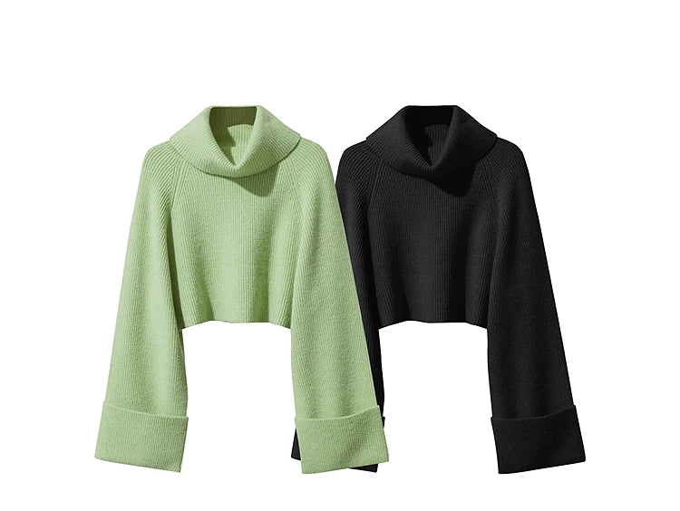 Damen-Rollkragenpullover kurz locker Raglanärmel Herbst-Winter