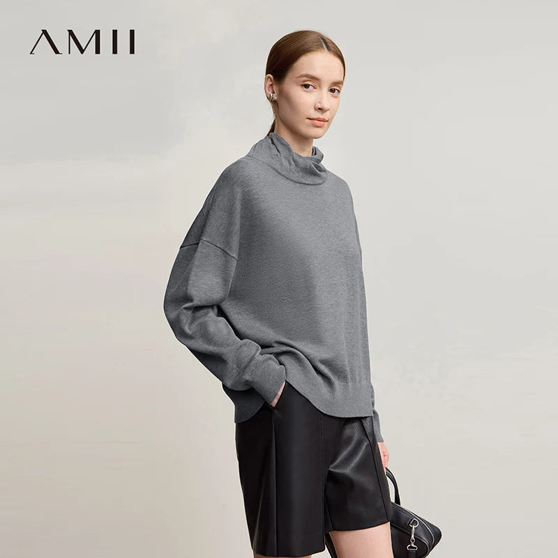 Damen-Rollkragenpullover locker Wolle-Mix Raglan lang Winter