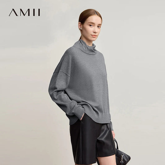 Damen-Rollkragenpullover locker Wolle-Mix Raglan lang Winter