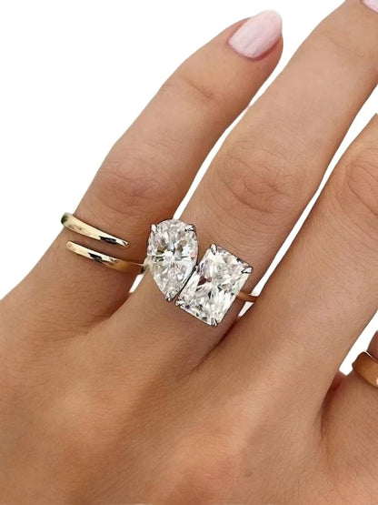 Damen-Ring aus 925er Silber mit Moissanit-Doppelstein, 3,5 Karat Gesamtgewicht, Luxuriöses Schmuckstück