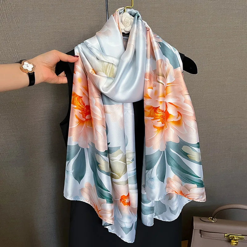 Damen Seidenschal groß Sommer Strand Hijab Turban Foulard Bandana Sonnenschutz