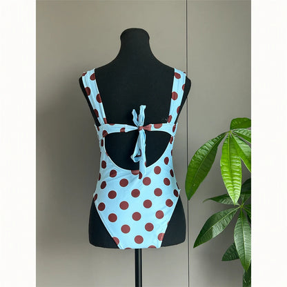Damen-Badeanzug Polka Dots Bügel rückenfrei Monokini High-Leg