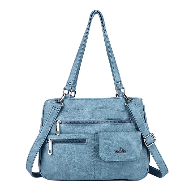 Damen-Handtasche Vintage Schultertasche mit Mehrfachfächern und große Kapazität für iPad und Smartphone