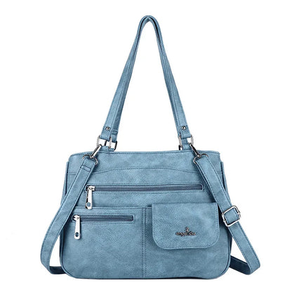 Damen-Handtasche Vintage Schultertasche mit Mehrfachfächern und große Kapazität für iPad und Smartphone