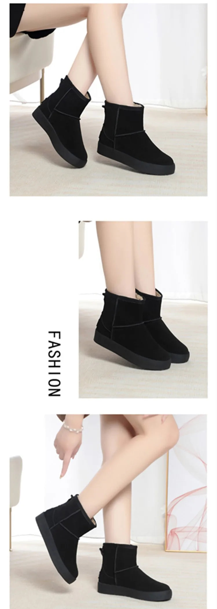 Damen Schnee Stiefel aus echtem Leder mit warmem Wollfutter