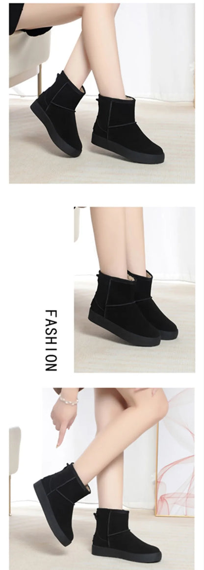 Damen Schnee Stiefel aus echtem Leder mit warmem Wollfutter