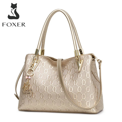 Damen Handtasche aus Rindleder mit Anhänger und großer Kapazität