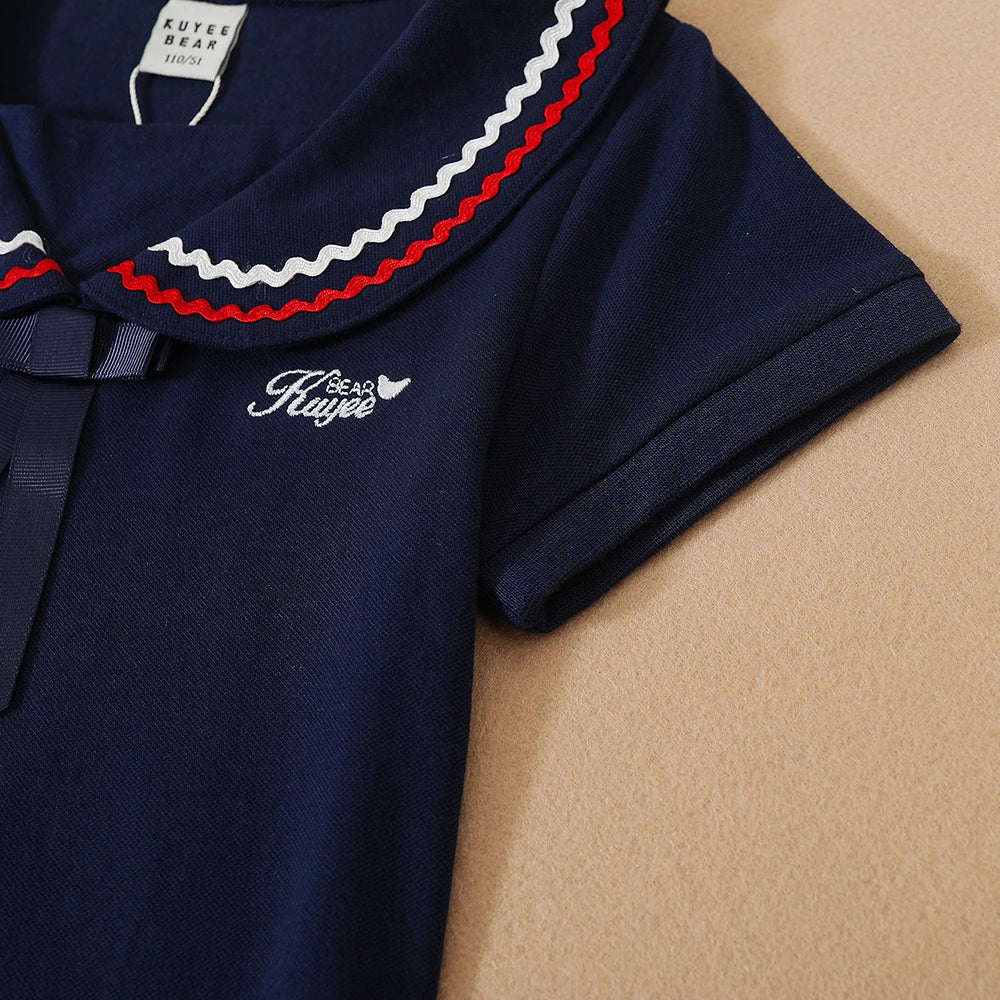 Mädchen Kleid Schuluniform Umlegekragen Kleider 5-12 Jahre Kinder Preppy Kleidung Kinder Sommer Kurze Ärmel Kleidung