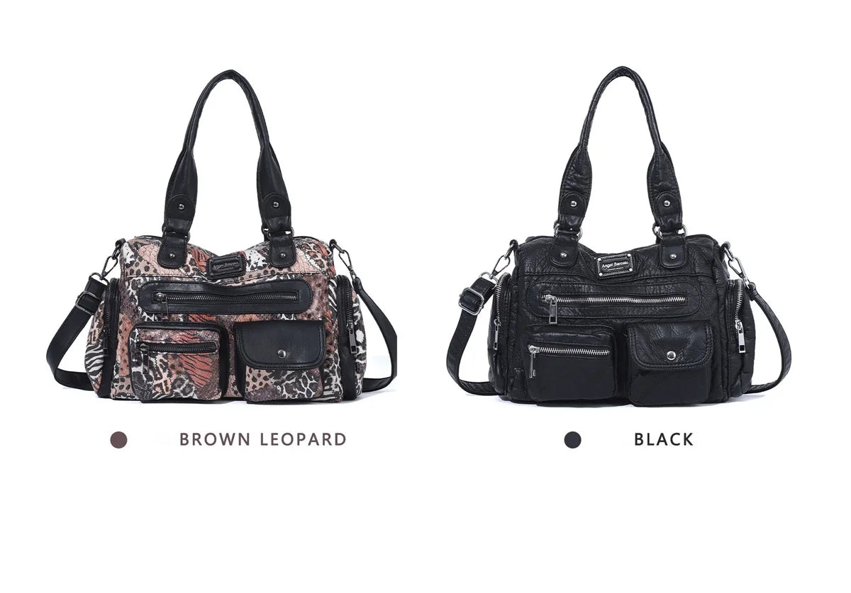 Damen-Satchel-Tasche Vintage-Schwarz Großes Fassungsvermögen Mit Abnehmbarem Tragegurt