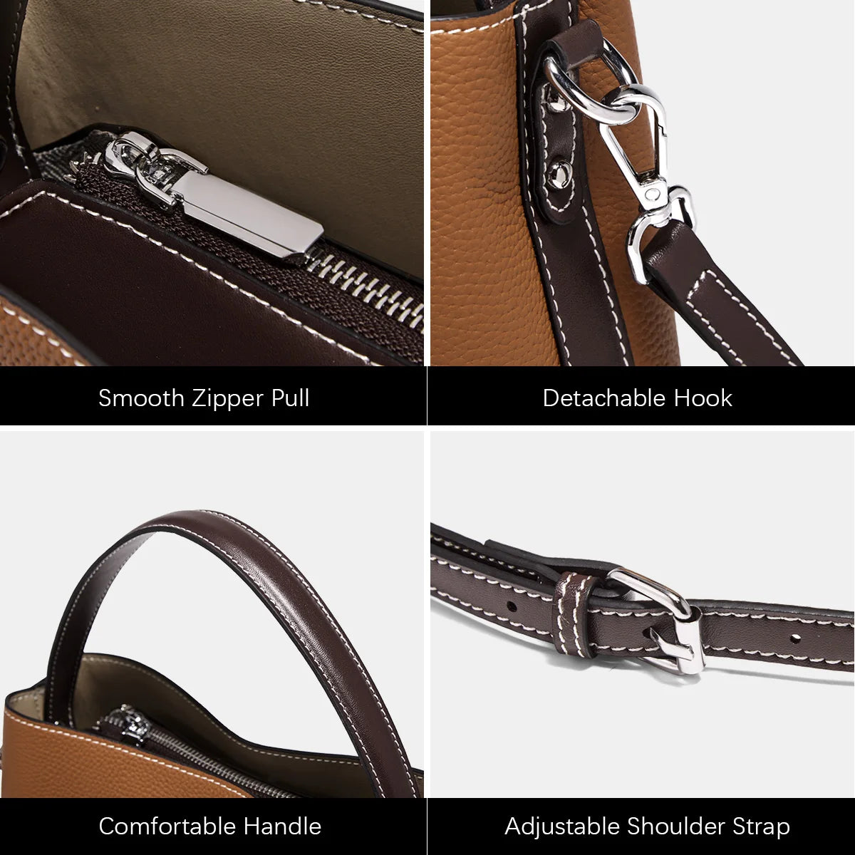 Damen-Handtasche aus echtem Leder im Bucket-Stil mit großem Fassungsvermögen Alltagstauglich