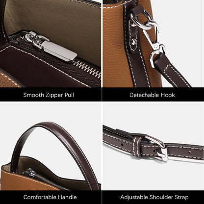 Damen-Handtasche aus echtem Leder im Bucket-Stil mit großem Fassungsvermögen Alltagstauglich