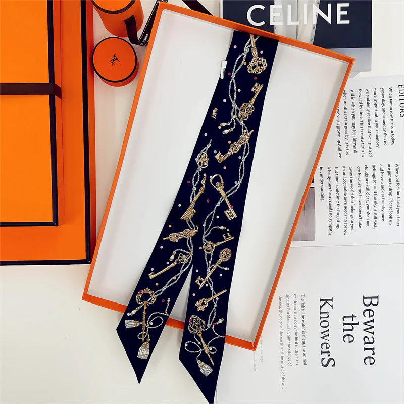 Damen Seidenschal klein quadratisch Haarband Halstuch Kopftuch Bandana E