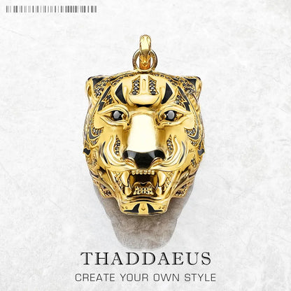 Damen-Charm-Anhänger goldener Tiger Punk Rebel aus Sterlingsilber