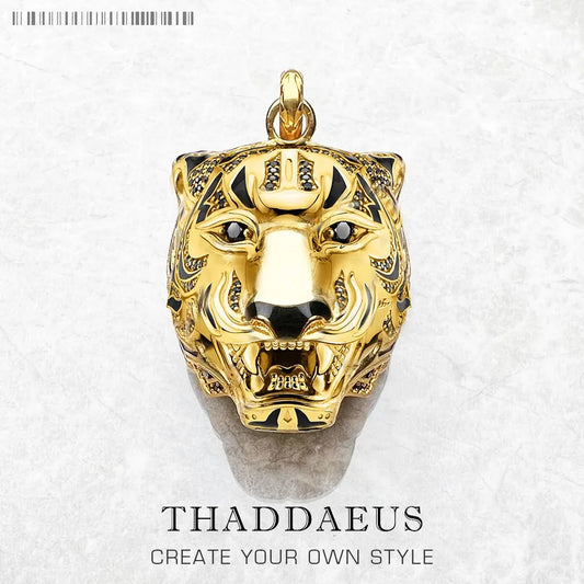 Damen-Charm-Anhänger goldener Tiger Punk Rebel aus Sterlingsilber