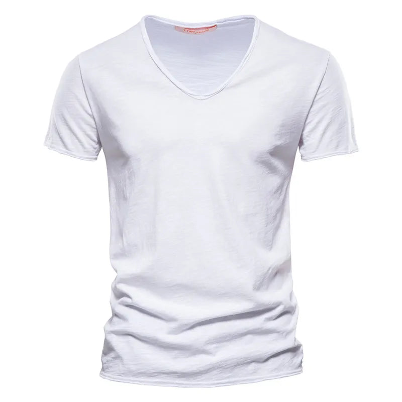 Herren-T-Shirt mit V-Ausschnitt, kurzarm, Slim Fit, einfarbig, weiß