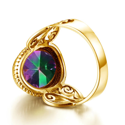 Damen-Ring Aus Sterling Silber Mit Ovaler Rainbow Fire Mystic Topaz Stein 10x16mm Goldtone Schmuck