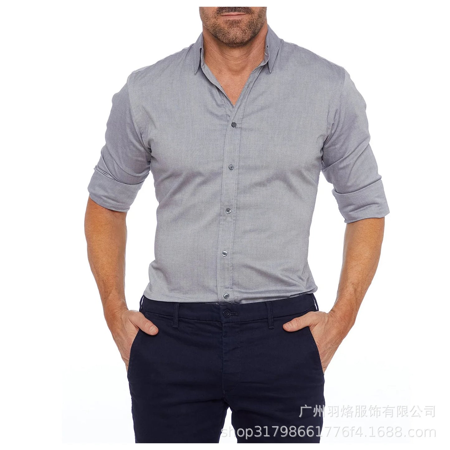 Herren Slim Fit Langarmshirt mit Vier-Wege-Stretch, bügelfrei und knitterarm in seidiger Optik – einfarbig.