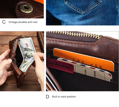 Herren Echtleder Geldbörse Bifold Vintage Senior Reißverschluss Luxus Kartenhalter Geldclip