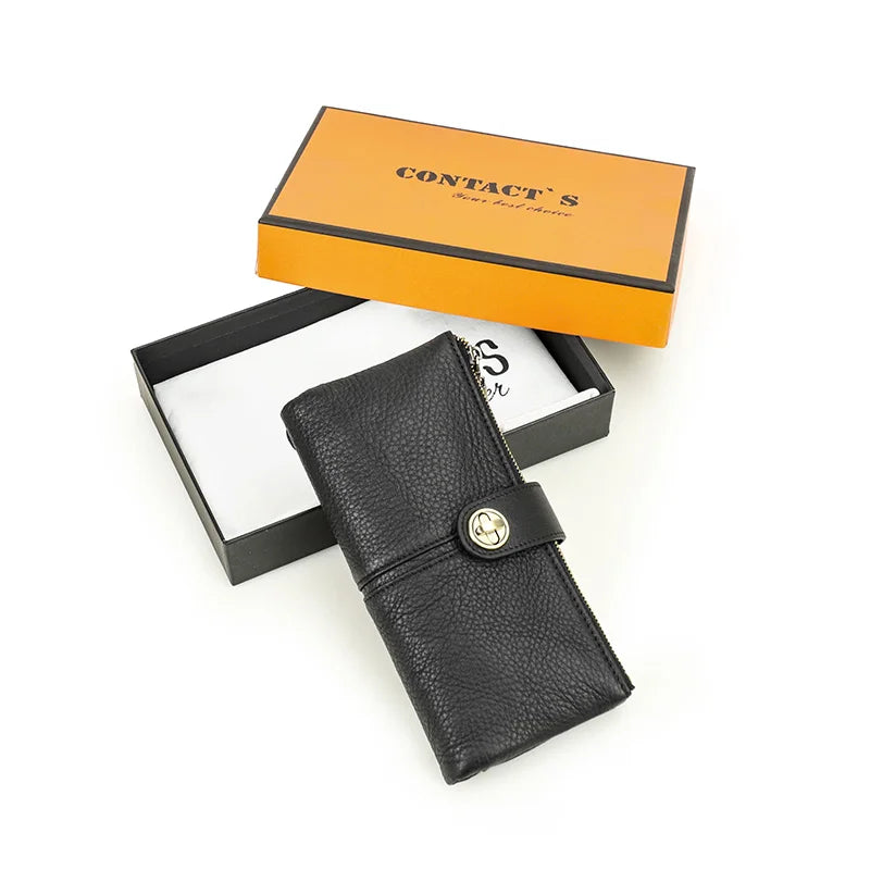 Damen Echtleder Lange Geldbörse Vintage RFID Clutch Portemonnaie Kartenhalter Reise