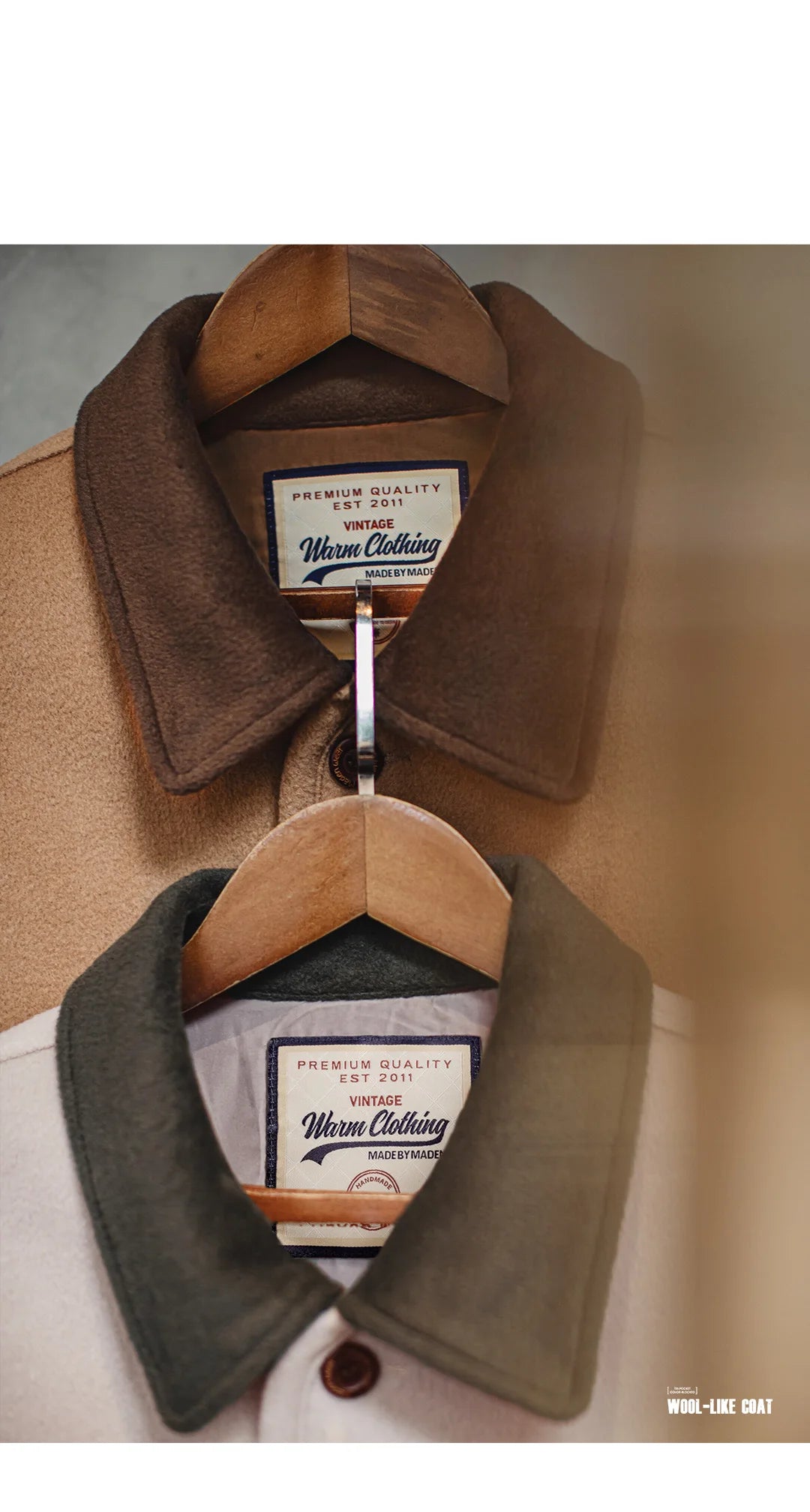 Herren Vintage-Jacke aus schwerer Wolle mit kontrastierendem Revers und warmer Passform