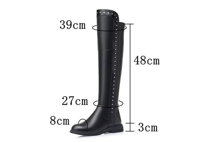 Over The Knee Boots Ladies Winter Wool Warm Genuine Leather Shiny Fashion Ladies Knee Boots Large Size Female Riding Boots