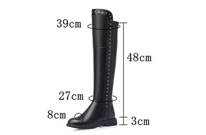Over The Knee Boots Ladies Winter Wool Warm Genuine Leather Shiny Fashion Ladies Knee Boots Large Size Female Riding Boots
