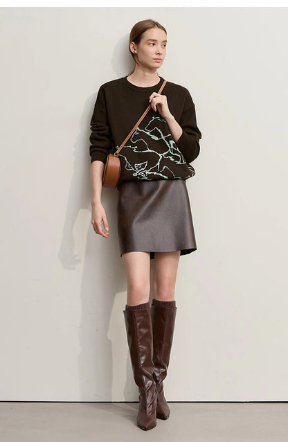 Damen-Rundhalspullover Tier-Jacquard locker Langarm Winter