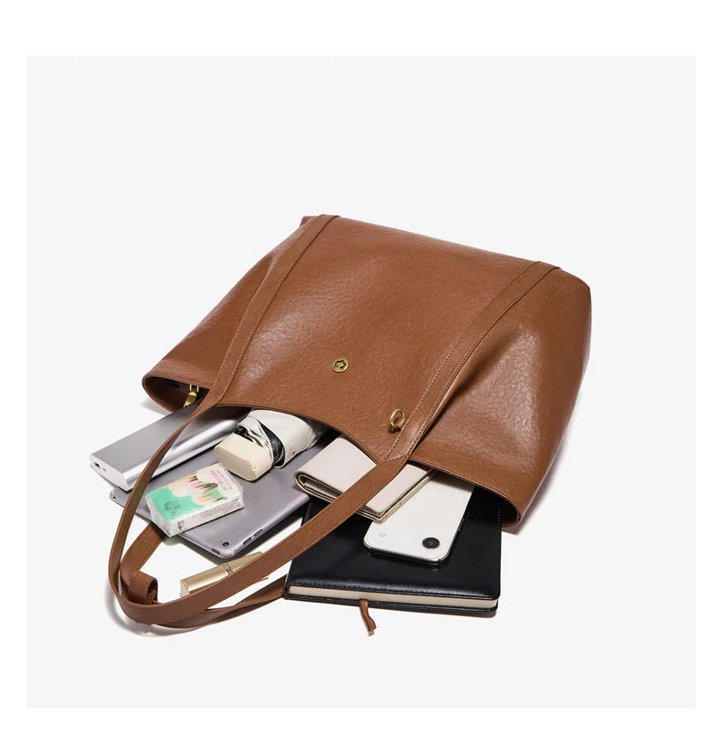 Damen-Tote-Tasche aus Rindleder mit großer Kapazität und leichtem Gewicht für Pendeln und Alltag