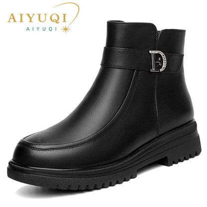 Damen Schneestiefel aus echtem Leder mit rutschfester Sohle und Wolle