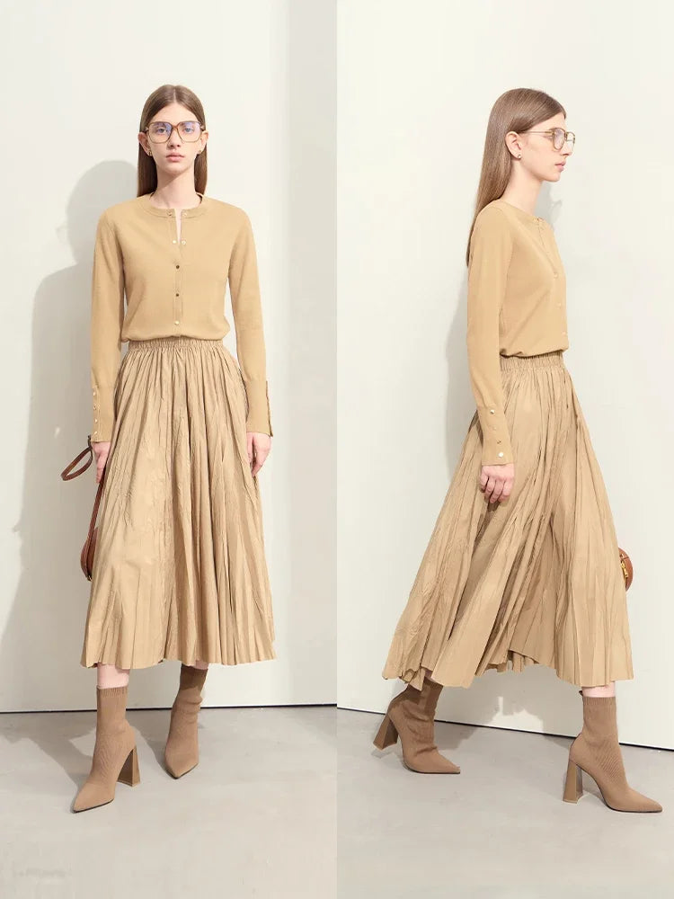 Damen-Strickjacke Rundhals Wolle Metallknopf französisch Büro Frühling