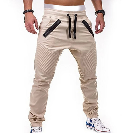 Neue lässige und modische Tether-elastische Sporthose für Herren, Doppelreißverschluss, gestreifte Hose, Trainingshose