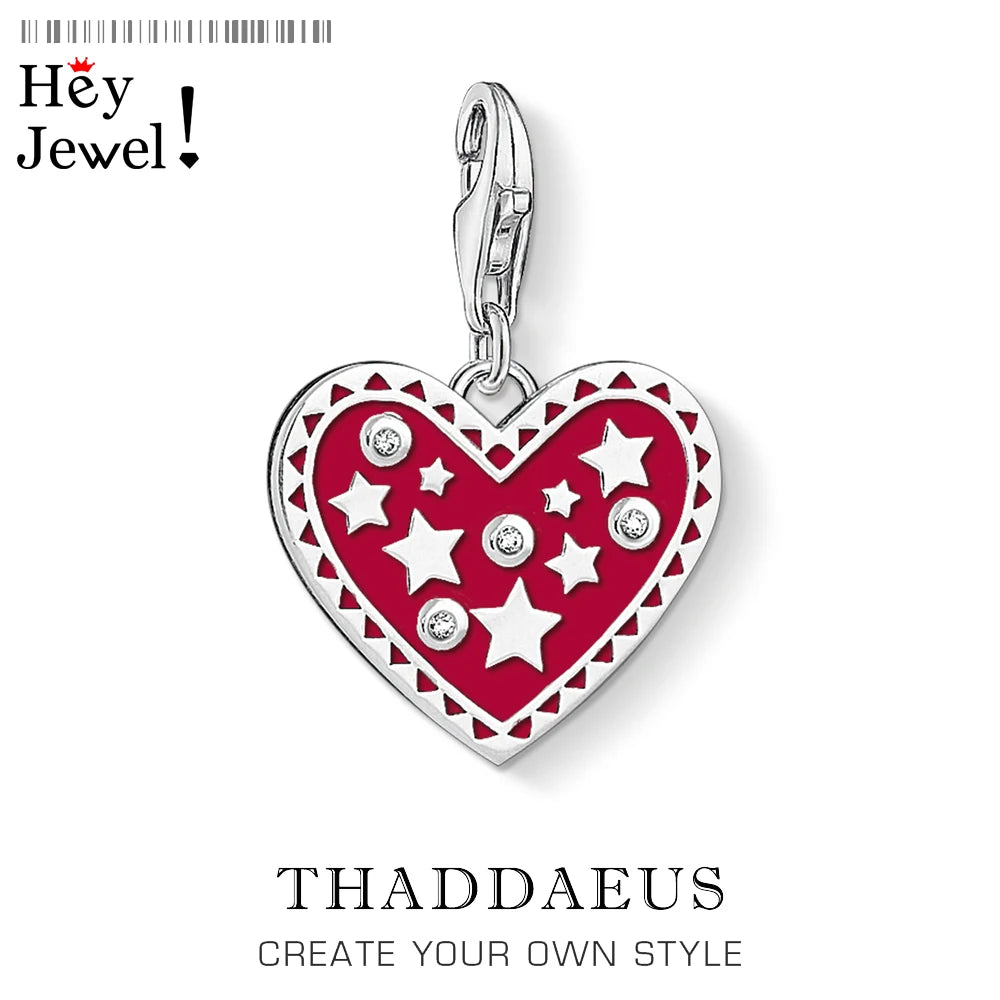 Damen-Charm-Anhänger rotes Herz mit Sternen II aus Sterlingsilber