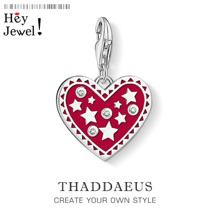 Damen-Charm-Anhänger rotes Herz mit Sternen II aus Sterlingsilber