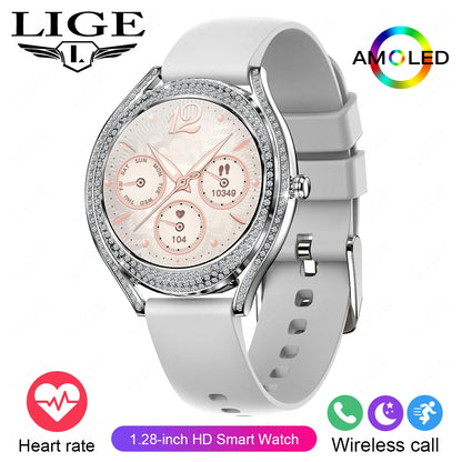 LIGE Neue Frauen Smart Uhr 1,28 Zoll Sport Fitness Armband BT HD Anruf Uhr Wasserdicht Diamant Fall Mode Smartwatch 2025