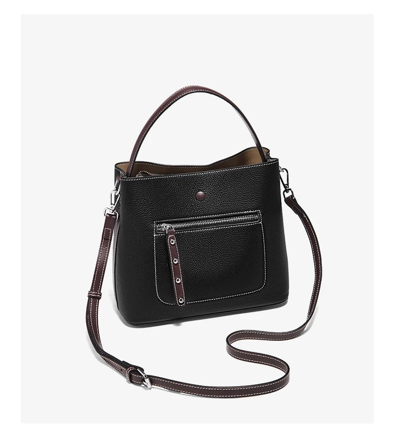 Damen-Handtasche aus echtem Leder im Bucket-Stil mit großem Fassungsvermögen Alltagstauglich