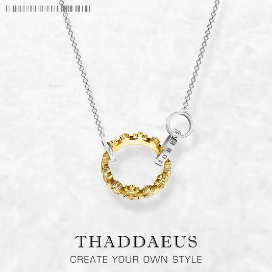 Halskette mit silberner Gliederkette und goldfarbenem Ring-Anhänger, THADDAEUS