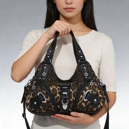 Damen-Handtasche Leopard-Print Stilvolle Schultertasche Top-Handle für den Alltag