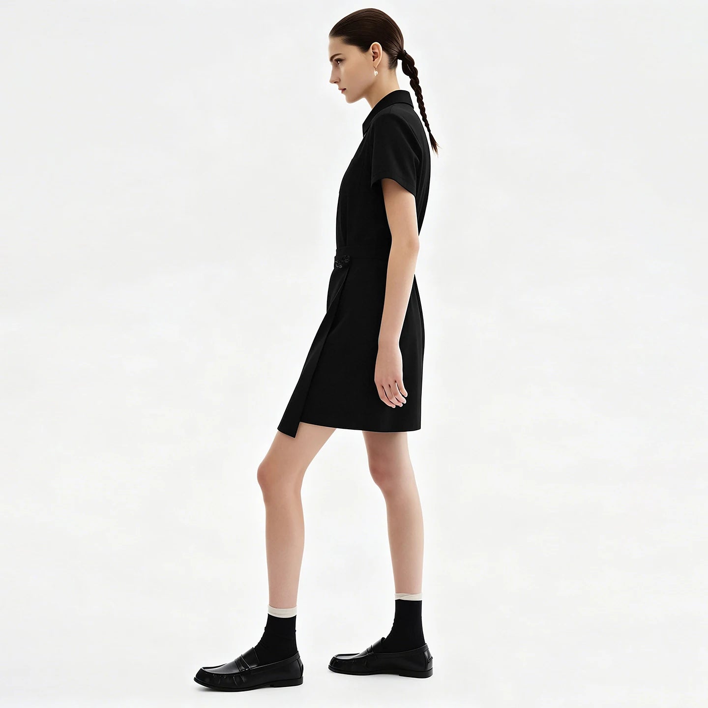 Elegantes Damen Midikleid Mit Reverskragen Und Stretch